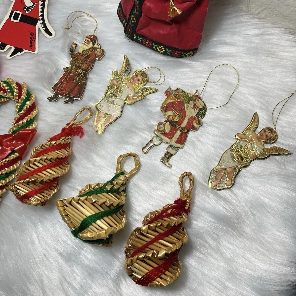 Vintage Christmas Ornaments Lot Hallmark Shelf Sitter Silvestri / Straw Folk Art
